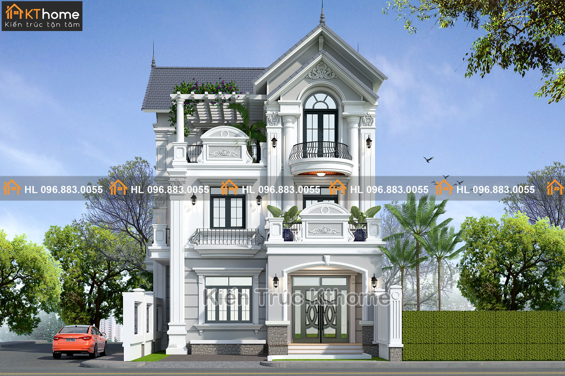 Thiết kế biệt thự chữ L 3 tầng mái Thái đẹp tại Thường Tín