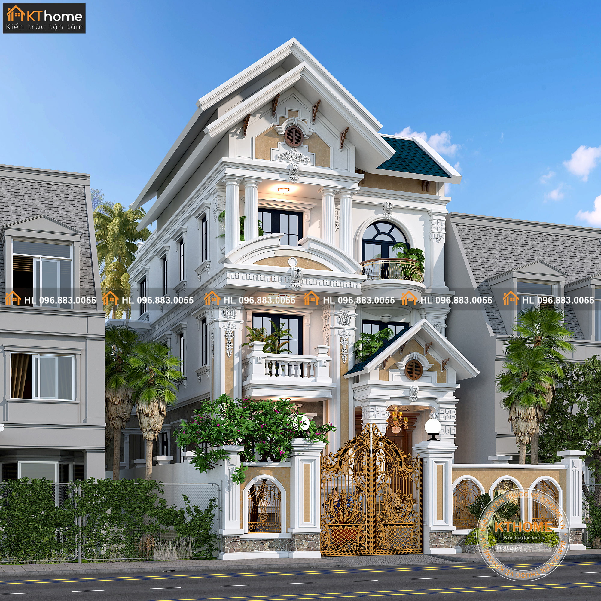 Mẫu biệt thự tân cổ điển 3 tầng mái thái kết hợp kiến trúc Pháp đẹp KT102-2019 (2)