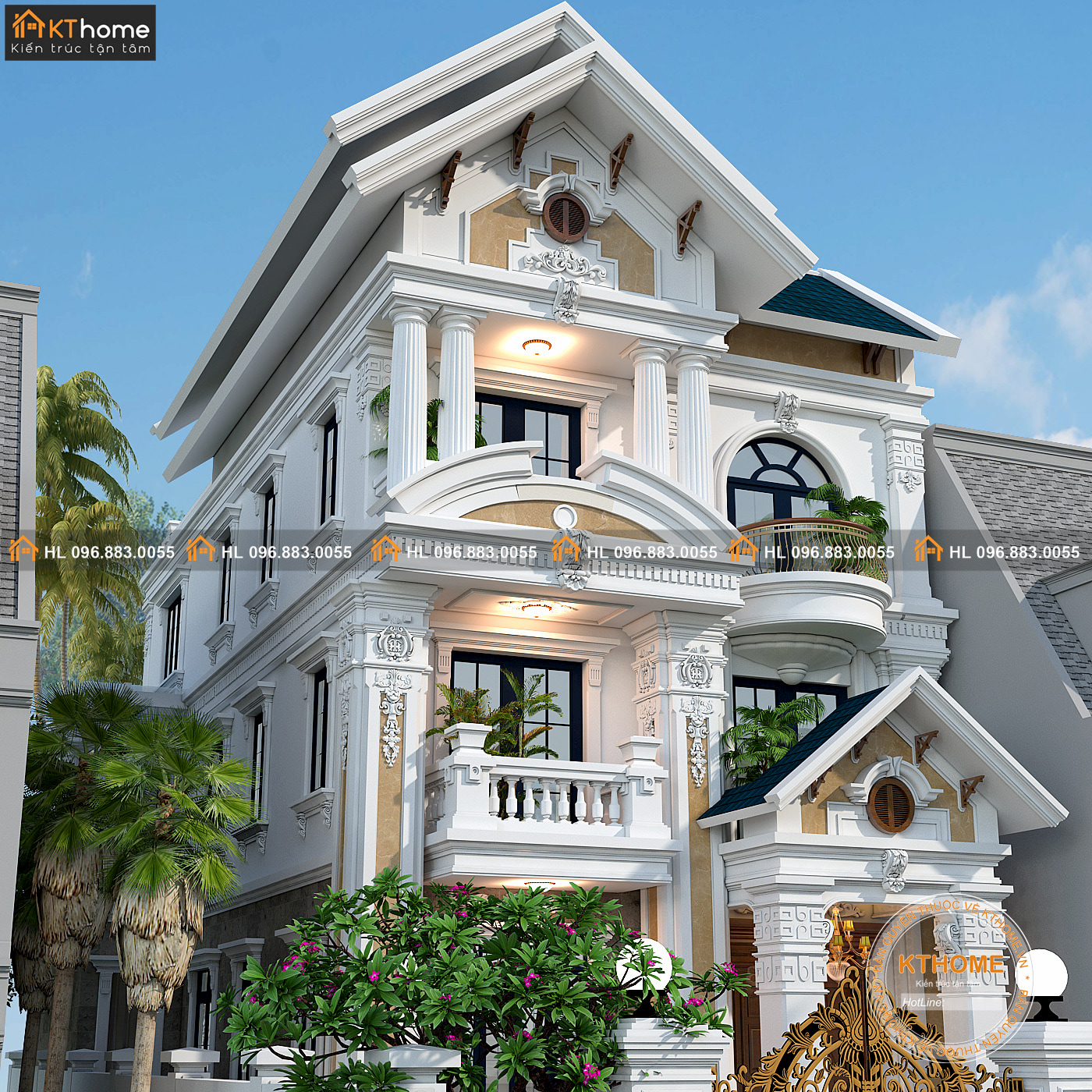 Mẫu biệt thự tân cổ điển 3 tầng mái thái kết hợp kiến trúc Pháp đẹp KT102-2019 (3)