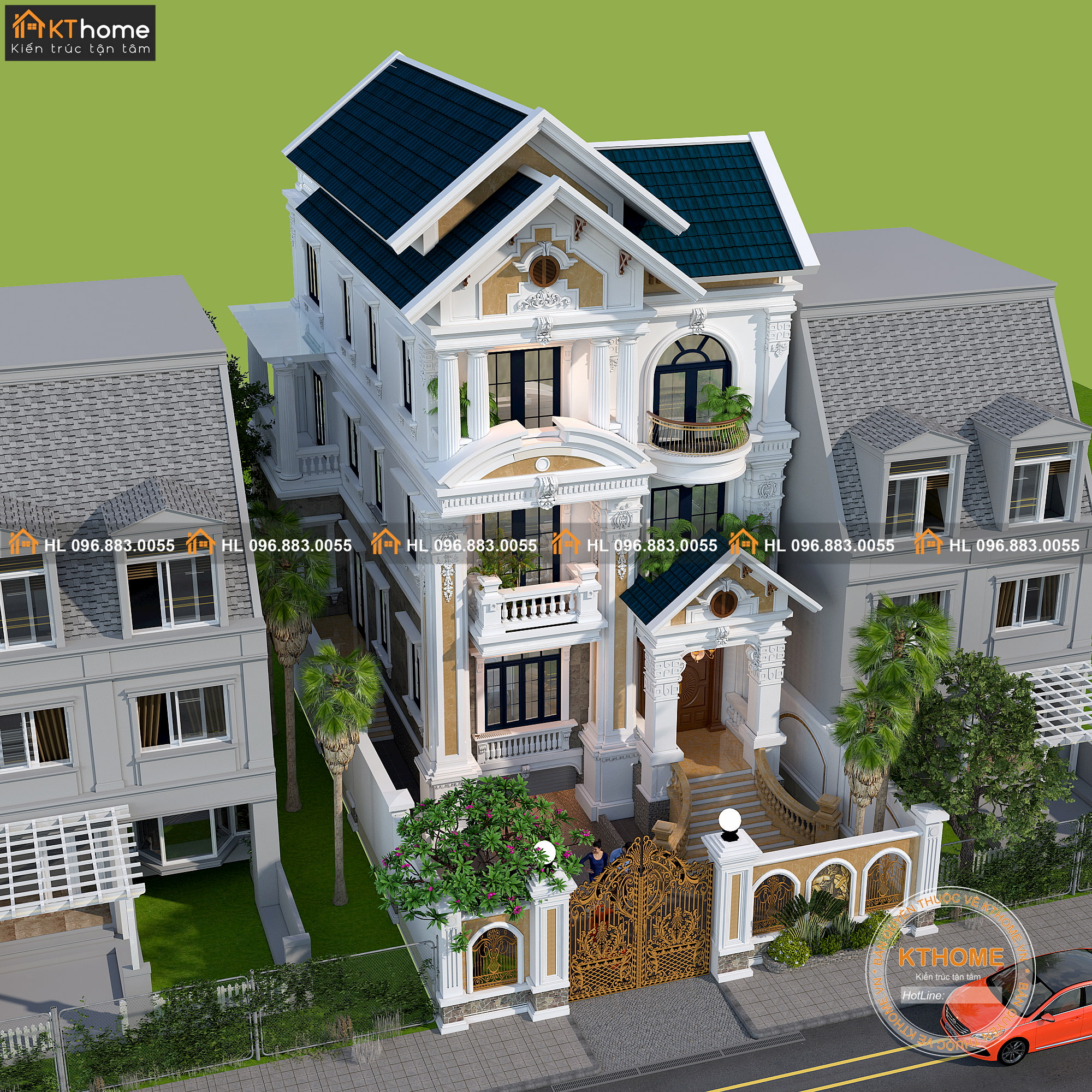 Mẫu biệt thự tân cổ điển 3 tầng mái thái kết hợp kiến trúc Pháp đẹp KT102-2019 (4)