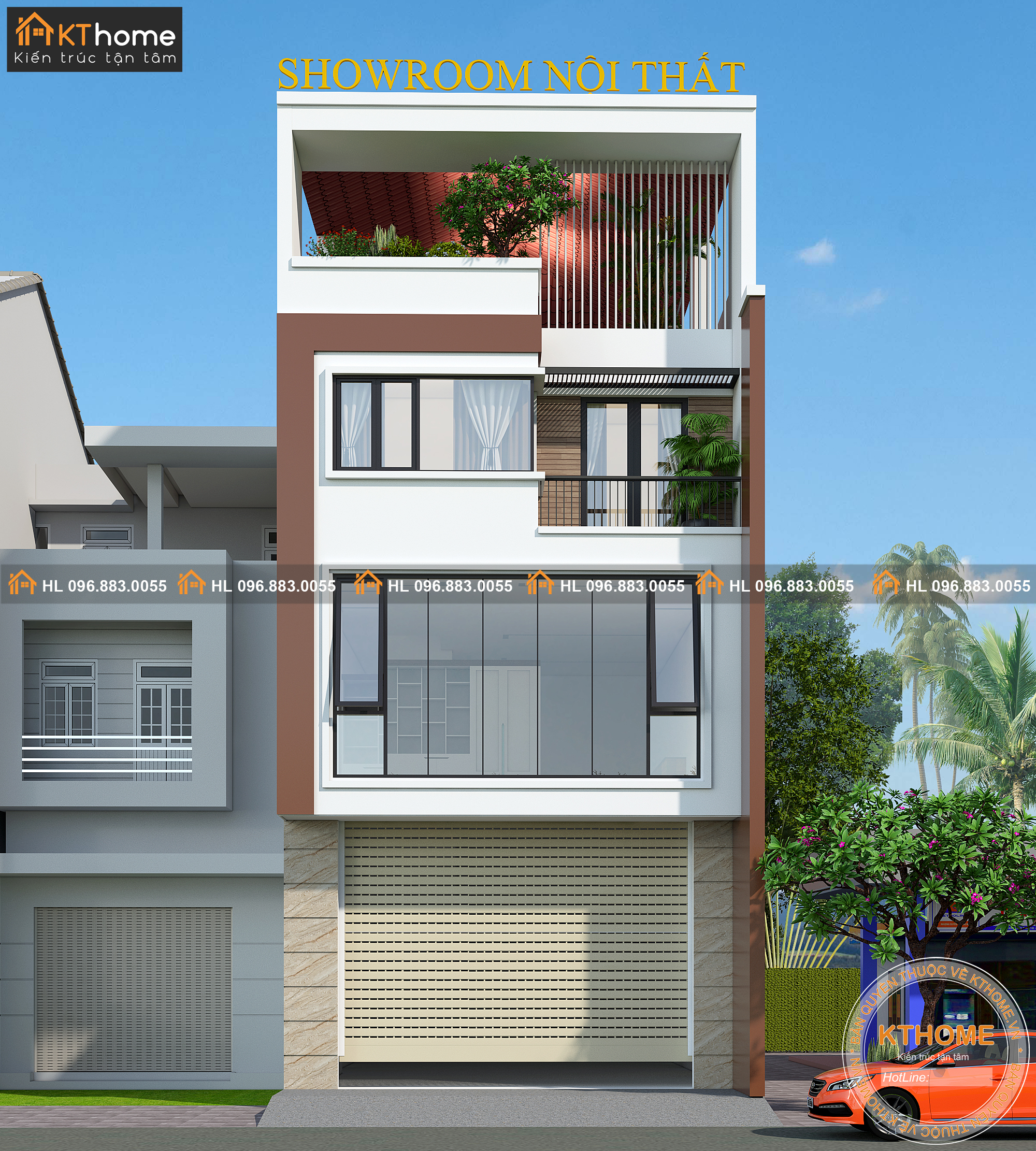 Mẫu nhà phố 4 tầng hiện đại ở kết hợp kinh doanh tại Hà Nội KT452-2019